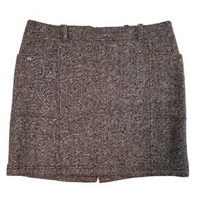 Eddie Bauer Houndstooth Wool Mini Skirt 12 Brown Y2K Academia Preppy Old Money